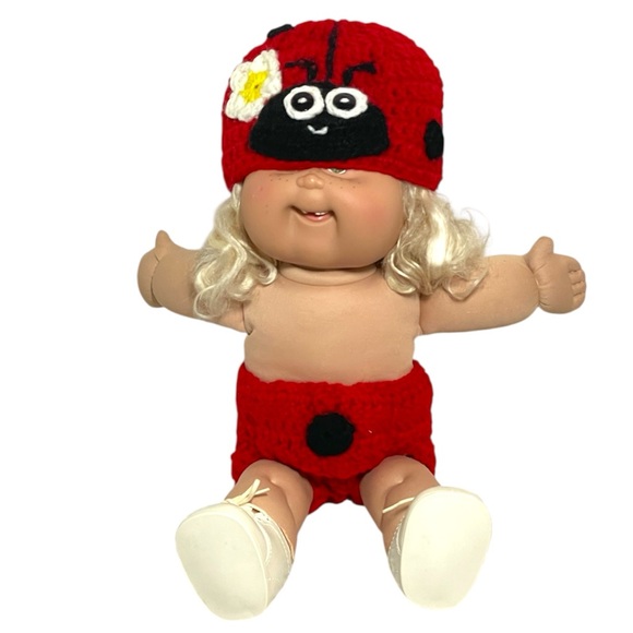 Handmade Ladybug Baby Crochet Set Hat Diaper Cover Red Black Pics Halloween Gift - Picture 12 of 16